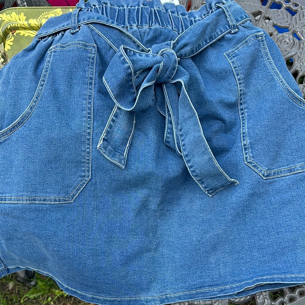 KANCY KOLE Blue Jean Skirts  Skirts Knee Length Skirts with Belt